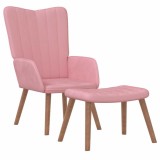vidaXL Scaun de relaxare cu taburet, roz, catifea