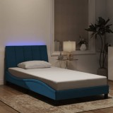 vidaXL Cadru de pat cu lumini LED, albastru, 100x200 cm, catifea