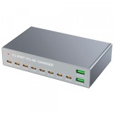 Incarcator Statie OEM WLX-X6Y, 140W, 5A, 2 x USB-A - 8 x USB-C, Argintiu