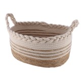 Coș Rufe Iuta/Bumbac/Poliester Mediu Oval 33X23X16 Cm &ndash; Natural/Bej | Organizatoare Baie