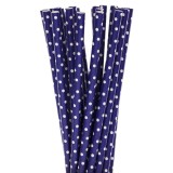 Set 25 Paie Biodegradabile Din Hartie, Albastru Cu Buline Mici Albe