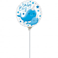 Balon Mini Folie Baby Boy Balena 23 cm umflat + bat si rozeta, Amscan 39649 foto