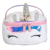 Portfard Unicorn 3D cu Blană Albă și Glitter Holografic pentru Copii, CMCLASS