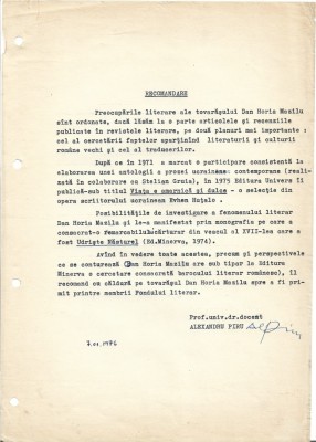 A3480N Alexandru Piru, semnătura olografă, 1976 foto