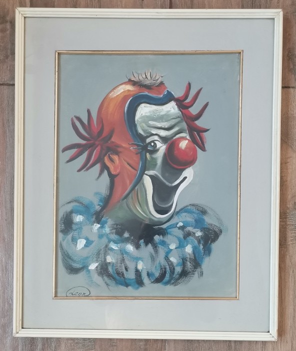 Tablou Portret Clovn Vesel pictura in ulei rama lemn 42x52cm