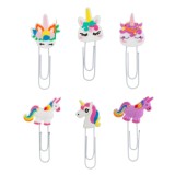 Agrafe metalice semn de carte cu topper unicorn, 6 buc, 7 cm, CMCLASS