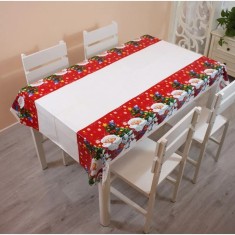 Fata de masa dreptunghiulara flippy, pvc, 2.5 mm grosime, imprimeu mos craciun cu iepuras, potrivit pentru craciun, utilizare multipla, 180 x 108 cm,