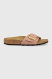 Birkenstock papuci de piele Madrid Big Buckle femei, culoarea roz, 1024039