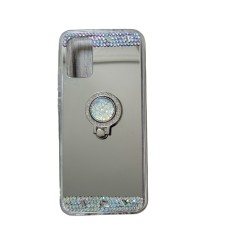 Husa silicon oglinda , inel si pietricele Samsung Galaxy A02s , Argintiu