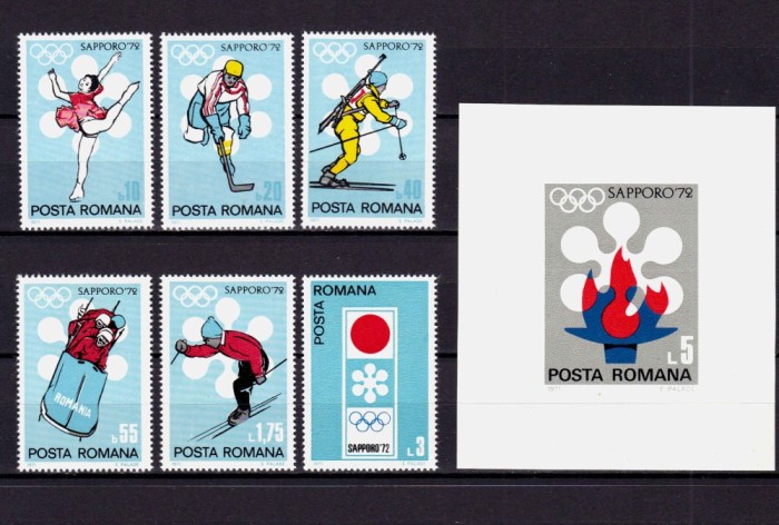 ✅ RO 1971 ,LP 778 + 779 ,&quot; J.O. de Iarna Sapporo &quot; , serie + colita ned. ,MNH