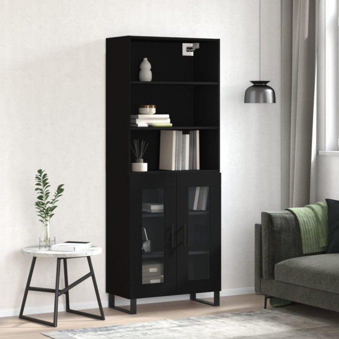 Dulap &icirc;nalt, negru, 69,5x34x180 cm, lemn compozit