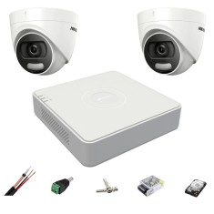 Sistem supraveghere 2 camere Hikvision 5MP 2.8mm ColorVU, lumina alba 20m, DVR 4 canale, accesorii, hard disk 500GB SafetyGuard Surveillance
