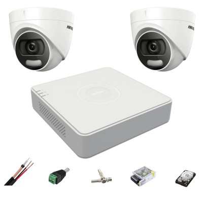 Sistem supraveghere 2 camere Hikvision 5MP 2.8mm ColorVU, lumina alba 20m, DVR 4 canale, accesorii, hard disk 500GB SafetyGuard Surveillance foto