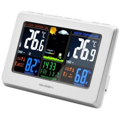 Statie meteo GoGEN, 3 x AAA, raza actiune 30 m, senzor extern fara fir, LCD color, Alb foto