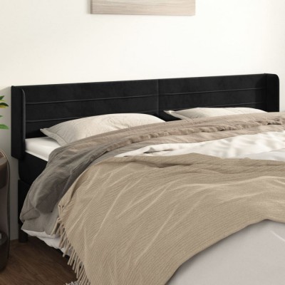 vidaXL Tăblie de pat cu aripioare negru 183x16x78/88 cm catifea 3118970 foto