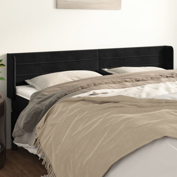vidaXL Tăblie de pat cu aripioare negru 183x16x78/88 cm catifea 3118970