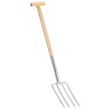 Cumpara ieftin Furcă de grădină, m&acirc;ner &icirc;n formă T, oțel inoxidabil/lemn frasin