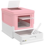 PawHut Litieră Acoperită pentru Pisici cu Lopățică, Tavă Detașabilă, 47.5x35.5x36.7 cm, Roz