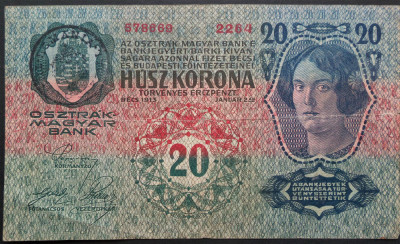 Bancnota 20 COROANE - ROMANIA (Austro-Ungaria) anul 1913 * cod 101 foto
