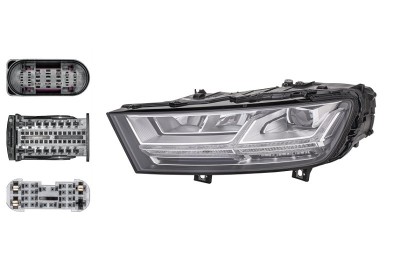 Far Audi Q7 (4m), 06.2015-, partea Stanga, cu sistem iluminat in curba; cu lumina timp de zi tip LED; LED; fara motor; fara unitate control LED; fara foto