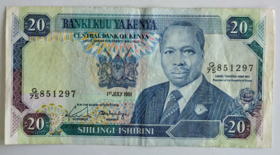 Bancnota - Kenya - 20 Shillings 01-07-1991 foto