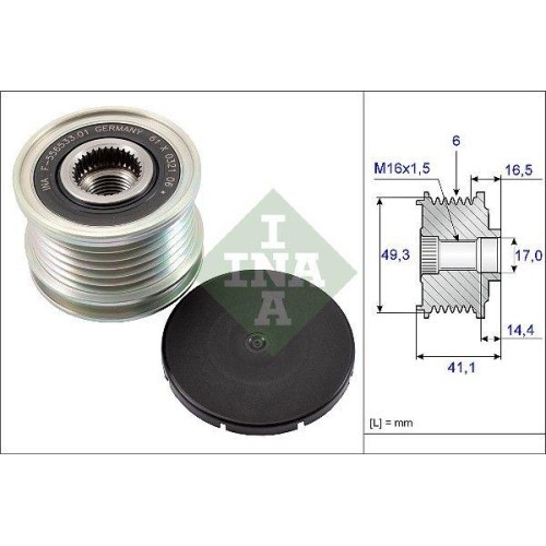 Fulie alternator Citroen Berlingo (B9), C3 2 (Sc), C3 Picasso, C4, C4 Picasso, C4 Spacetourer, C5 Aircross, C5 3 (Rd), DS3, DS4 (Nx), DS5, Grand C4 S