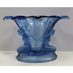 Vaza din sticla, Art Deco, decorata cu nuduri feminine ,Secol XX