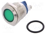 Lampă LED plată verde 24VDC 24VAC &Oslash;16mm cu şurub NINIGI