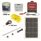 Kit complet gard electric 12V. 14 Joule cu panou solar 20W, lungime fir 1000m, 100 izolatori, maner, poarta si 2 placute avertizare Breckner Germany