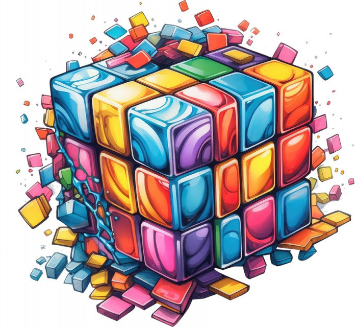 Sticker decorativ Cub Rubik, Portocaliu, 65 cm, 7939ST-9