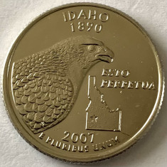 AMERICA QUARTER 1/4 DOLLAR 2007 LITERA P.Soimul Peregrine -IDAHO)PLACAT PLATINA foto