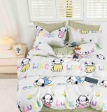 Cumpara ieftin Lenjerie pat single,bumbac finet,4 piese,alba cu desene-A753, Jojo Home