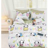 Lenjerie pat single,bumbac finet,4 piese,alba cu desene-A753