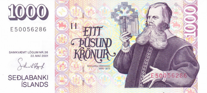 Bancnota Islanda 1.000 Kronur 2001 (2009) - P59 UNC