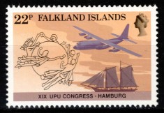 Falkland 1984, Mi #411**, Congres UPU, avion, corabie, MNH! Cota 0,80 &amp;euro;! foto