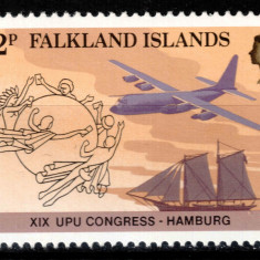 Falkland 1984, Mi #411**, Congres UPU, avion, corabie, MNH! Cota 0,80 €!