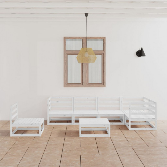 Set mobilier de gradina, 7 piese, alb, lemn masiv de pin GartenMobel Dekor