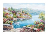 Cumpara ieftin Tablou impasto peisaj lacul Como pictat manual, Colt de rai, 100x70cm ulei pe panza, Valentin Pop