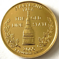 AMERICA QUARTER 1/4 DOLLAR 2000 LITERA P.(Maryland-STATUL DE LINIE VECHE) PLACAT foto