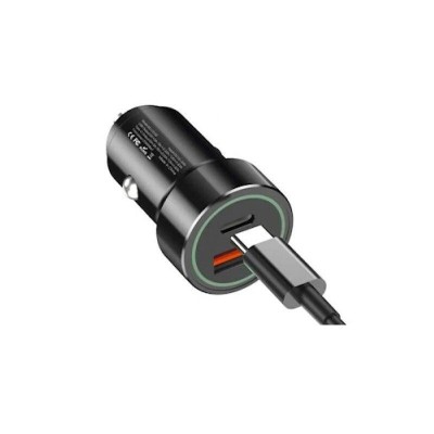 Incarcator auto XO TZ11, USB/USB-C, Quick Charge 3.0, Power Delivery 20W, Cablu USB-C/Lightning inclus, Negru foto