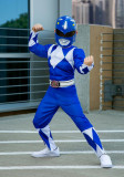 Costum Power Ranger Dguise albastru, salopetă și mască cu caracter mușchi pentru