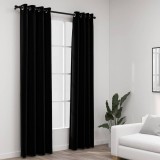 Perdele Opace vidaXL Negre 140x245 cm, 2 buc, Aspect P&acirc;nză, Ocheți, Draperii Blackout Poliester
