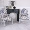 Set doua fotolii din lemn masiv gri cu tapiterie alb cu albastru CAT371K33