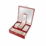 Cutie pentru bijuterii, cu oglinda, rosu, 25.5x25.5x9 cm, Isotrade