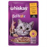 Hrana umeda pentru pisici, Whiskas Tasty mix, adult, miel si curcan in sos, 85g