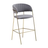 Cumpara ieftin Scaun bar catifea gri metal auriu Dasmin 55x58x107 cm