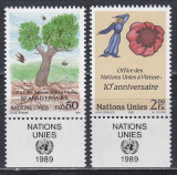 Natiunile Unite Geneva 1989 - A 10-a aniversare a Oficiului ONU la Viena, Serie cu Tabs, MNH, Nestampilat