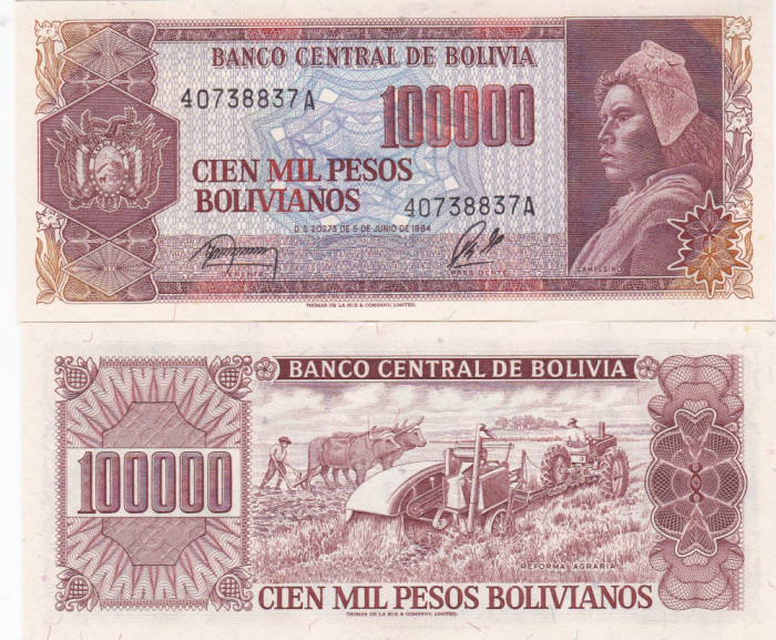 Bolivia 100 000 Bolivianos 05.06.1984 UNC