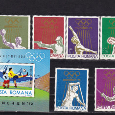 ROMANIA 1972 LP 797 LP 798 OLIMPIADA MUNCHEN SERIE+COLITA DANTELATA MNH
