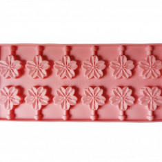 Forma silicon 12 cavitati, Flori, Acadele din ciocolata sau Acadele din zahar, Roz, 26 cm, 294COF